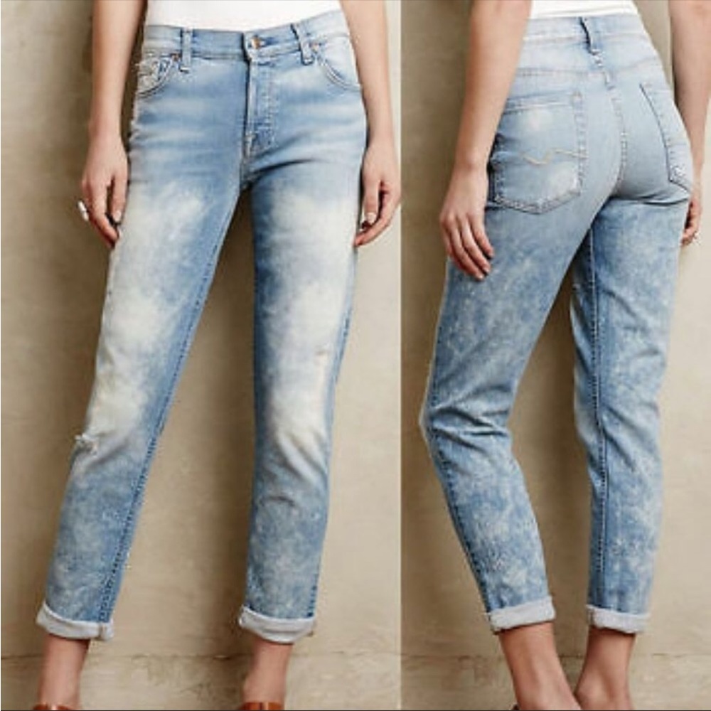 7 For All Mankind Josefina Distressed Skinny Boyfriend Jeans Sz 26 - Picture 1 of 16